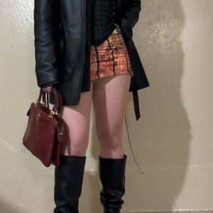 rusty reconstructed / rsty.losangeles orange/pink Mucha print lace up Mini Skirt